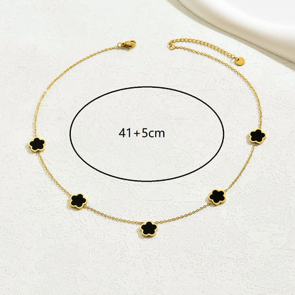 Ig Style Commute Flower Stainless Steel Plating Inlay Shell 18k Gold Plated Necklace