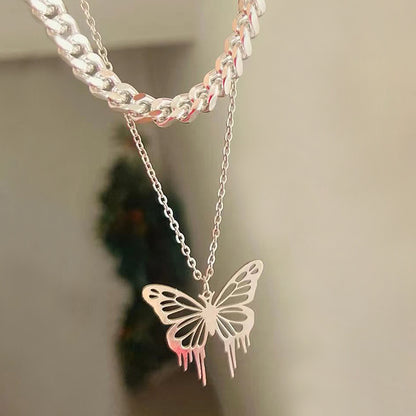 Vintage Style Ethnic Style Classic Style Butterfly Alloy Hollow Out Women's Double Layer Necklaces