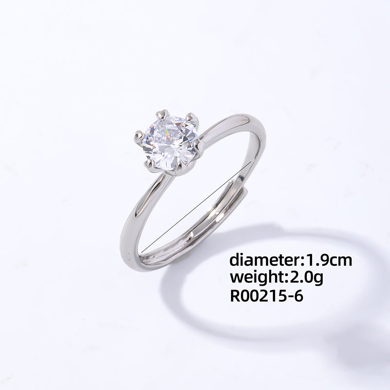 Luxurious Simple Style Shiny Square Eye Copper Plating Inlay Zircon White Gold Plated Open Rings