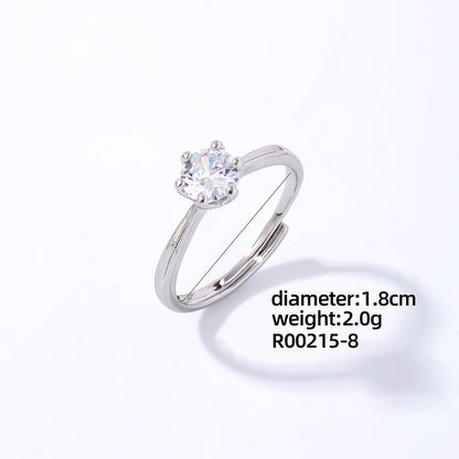 Luxurious Simple Style Shiny Square Eye Copper Plating Inlay Zircon White Gold Plated Open Rings