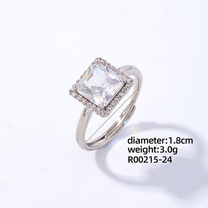 Luxurious Simple Style Shiny Square Eye Copper Plating Inlay Zircon White Gold Plated Open Rings