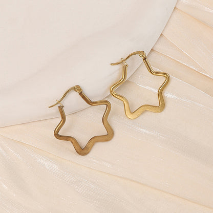 1 Pair Simple Style Star Heart Shape Plating Stainless Steel Gold Plated Hoop Earrings