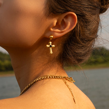 1 Pair Simple Style Cross Plating Stainless Steel 18k Gold Plated Drop Earrings