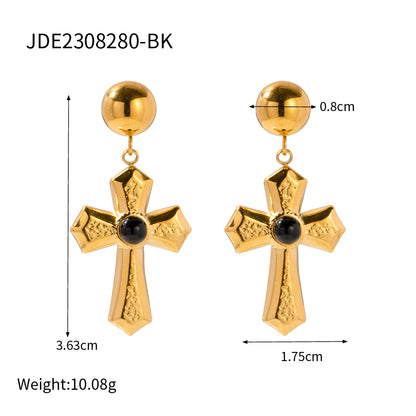 1 Pair Simple Style Cross Plating Stainless Steel 18k Gold Plated Drop Earrings