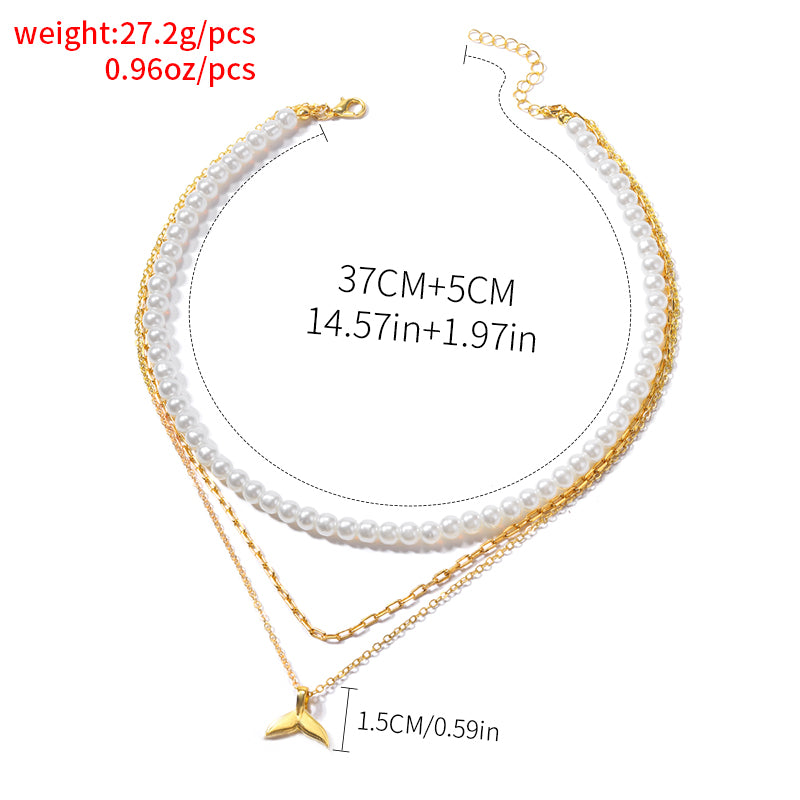 Glam Lady Simple Style Fish Tail Imitation Pearl Alloy Beaded Women's Layered Necklaces