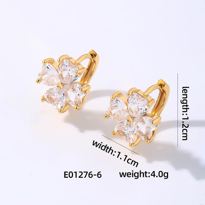 1 Pair Sweet Shiny Flower Plating Inlay Copper Zircon Gold Plated Earrings