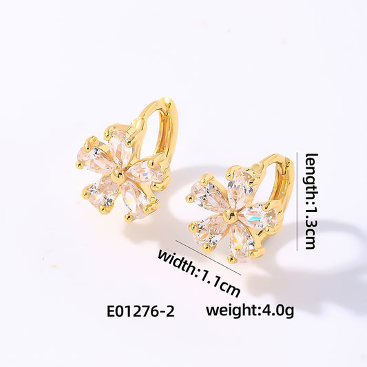 1 Pair Sweet Shiny Flower Plating Inlay Copper Zircon Gold Plated Earrings