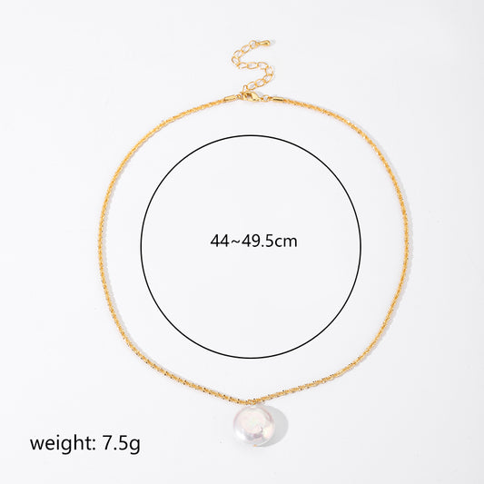 Retro Round Copper 18k Gold Plated Silver Plated Freshwater Pearl Pendant Necklace In Bulk