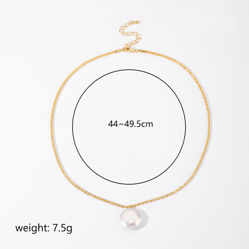 Retro Round Copper 18k Gold Plated Silver Plated Freshwater Pearl Pendant Necklace In Bulk