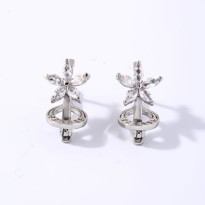 1 Pair Casual Simple Style Flower Plating Inlay Copper Zircon White Gold Plated Gold Plated Drop Earrings
