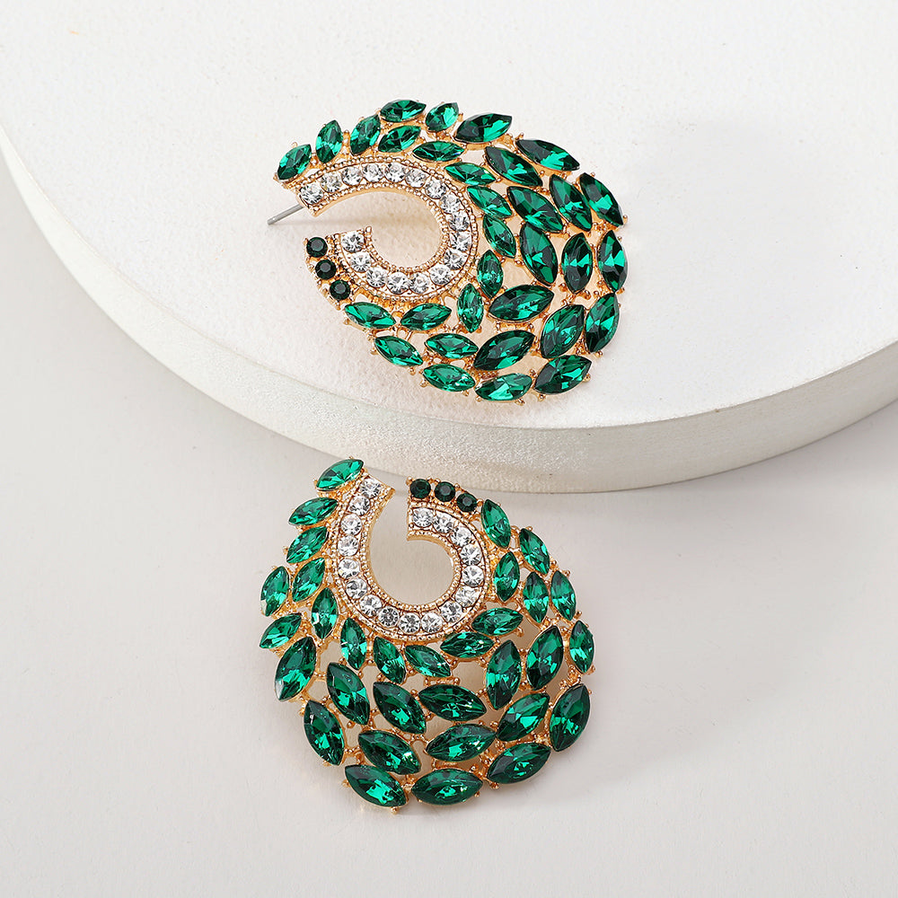 Wholesale Jewelry Glam Classic Style Semicircle Alloy Rhinestones Zircon Plating Hollow Out Inlay Ear Studs