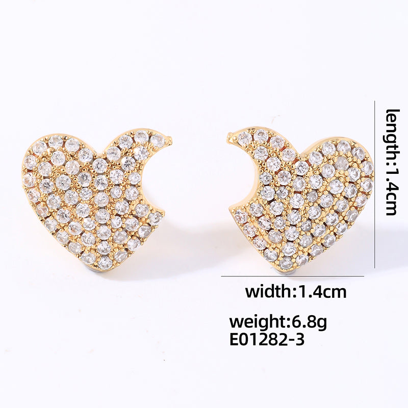 1 Pair Casual Simple Style Shiny Heart Shape Plating Inlay Copper Zircon White Gold Plated Gold Plated Ear Studs