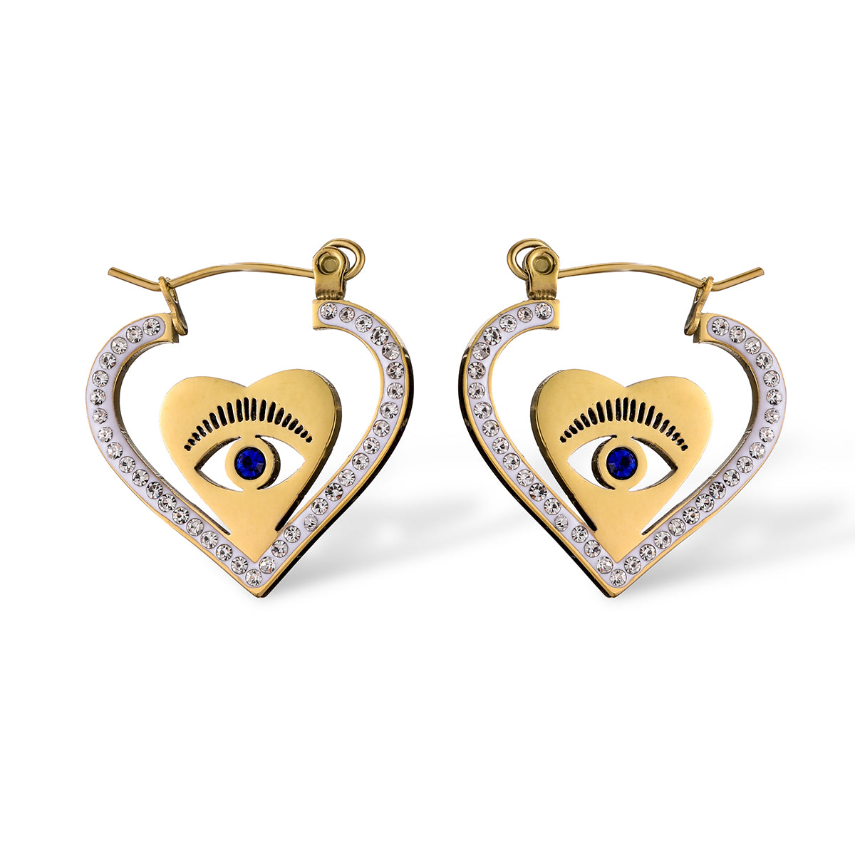 1 Pair Simple Style Commute Devil's Eye Plating Inlay Titanium Steel Zircon 18k Gold Plated Earrings