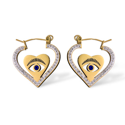 1 Pair Simple Style Commute Devil's Eye Plating Inlay Titanium Steel Zircon 18k Gold Plated Earrings