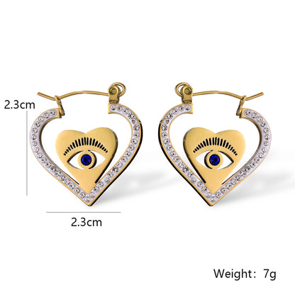 1 Pair Simple Style Commute Devil's Eye Plating Inlay Titanium Steel Zircon 18k Gold Plated Earrings