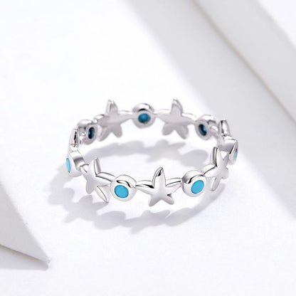 Casual Streetwear Starfish Sterling Silver Inlay Zircon Rings