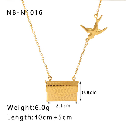 Ig Style Simple Style Artistic Envelope Heart Shape Stainless Steel Titanium Steel Plating Hollow Out Inlay Rhinestones Zircon 18k Gold Plated Gold Plated Silver Plated Pendant Necklace