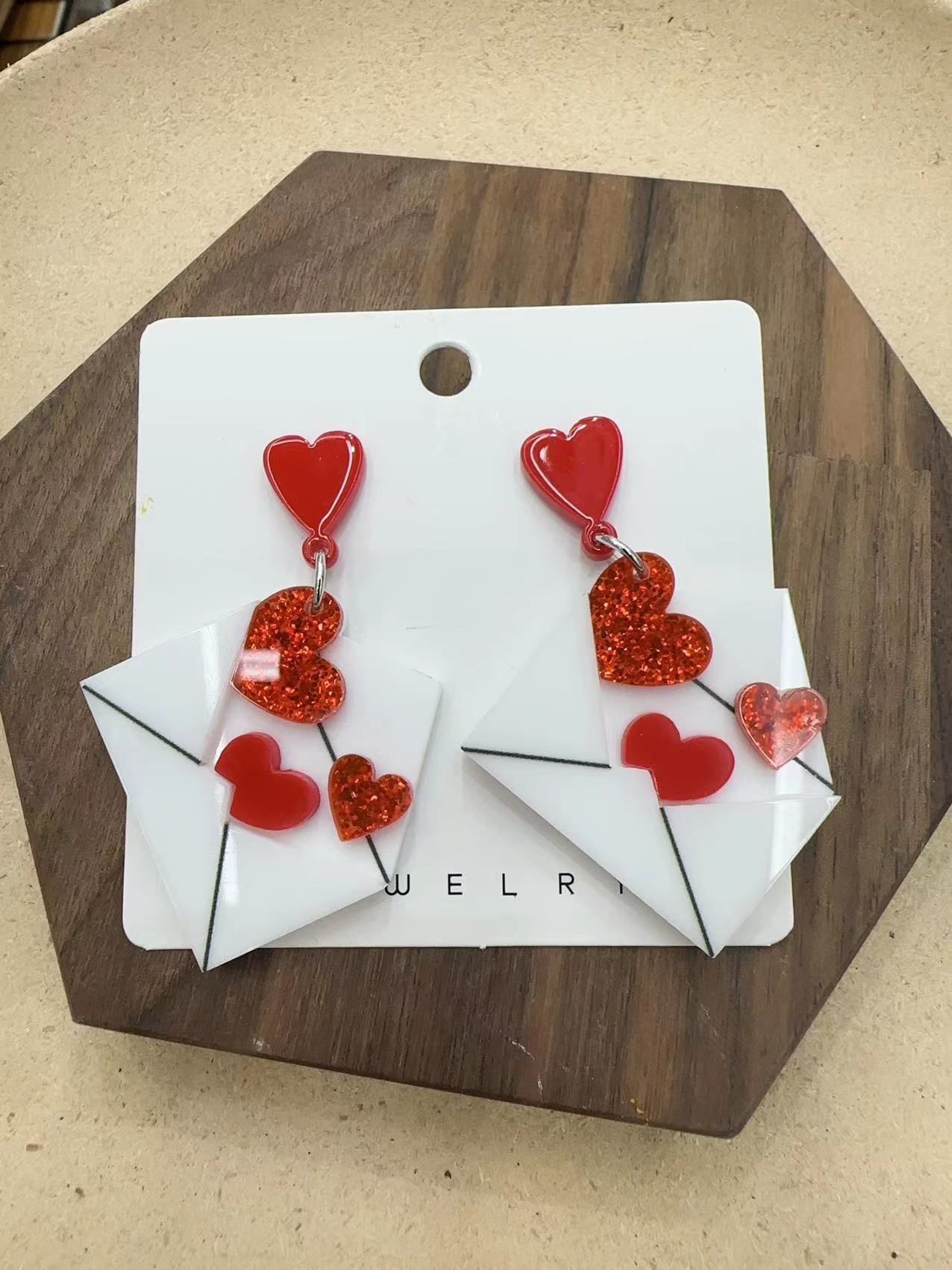 Wholesale Jewelry Fashion Astronaut Color Block Heart Shape Arylic No Inlaid Earrings