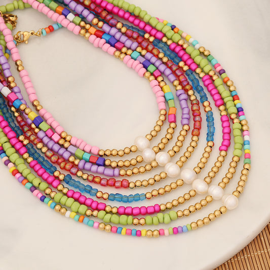 Casual Bohemian Multicolor Stainless Steel Artificial Pearl Seed Bead Beaded Handmade Necklace