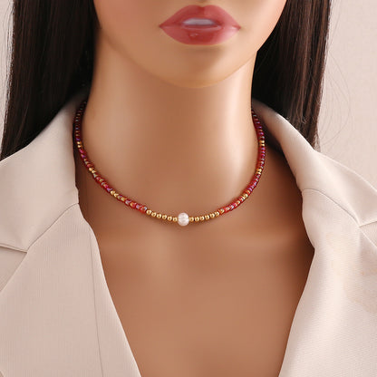 Casual Bohemian Multicolor Stainless Steel Artificial Pearl Seed Bead Beaded Handmade Necklace