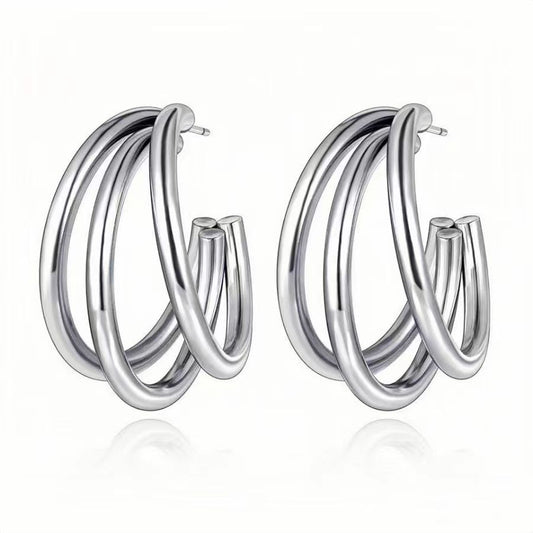 1 Pair Elegant Vintage Style Solid Color Plating Stainless Steel 18k Gold Plated Hoop Earrings