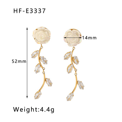 1 Pair Hip-hop Vintage Style Classic Style Leaves Heart Shape Flower Tassel Plating Inlay Stainless Steel Zircon 18k Gold Plated Earrings