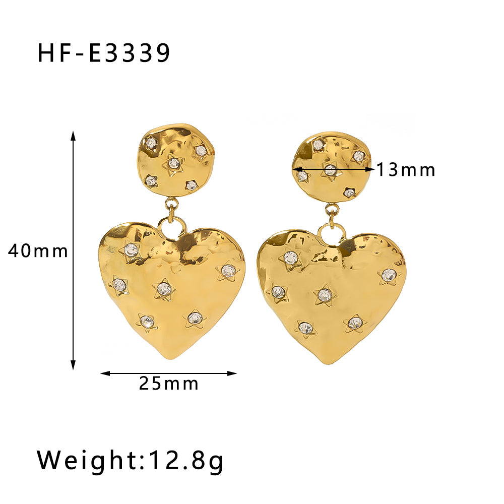 1 Pair Vacation Sweet Heart Shape Polishing Plating Inlay Stainless Steel Zircon 18k Gold Plated Drop Earrings