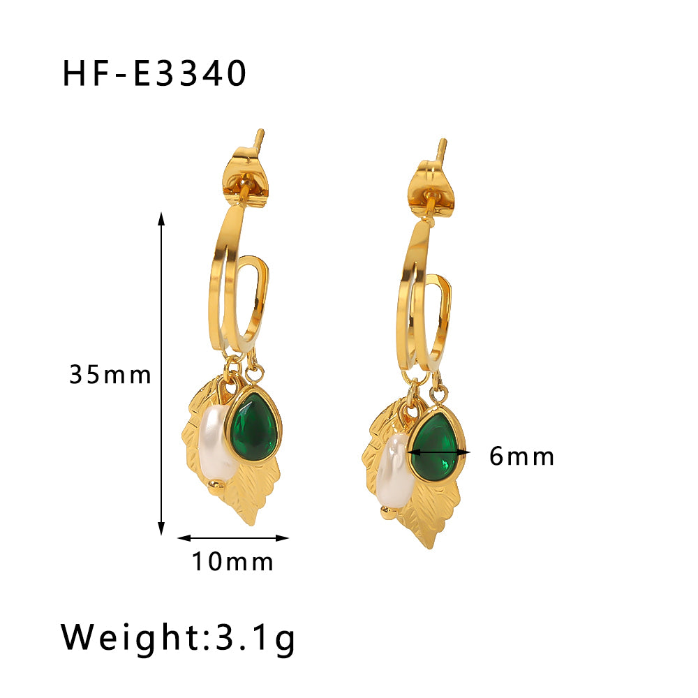 1 Pair Hip-hop Vintage Style Classic Style Leaves Heart Shape Flower Tassel Plating Inlay Stainless Steel Zircon 18k Gold Plated Earrings