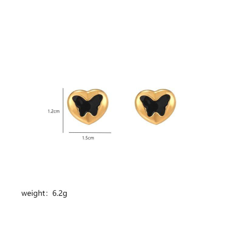 1 Pair Cute Heart Shape Enamel Plating Inlay Stainless Steel Zircon 18k Gold Plated Ear Studs