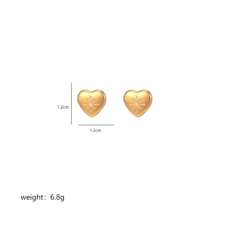 1 Pair Cute Heart Shape Enamel Plating Inlay Stainless Steel Zircon 18k Gold Plated Ear Studs