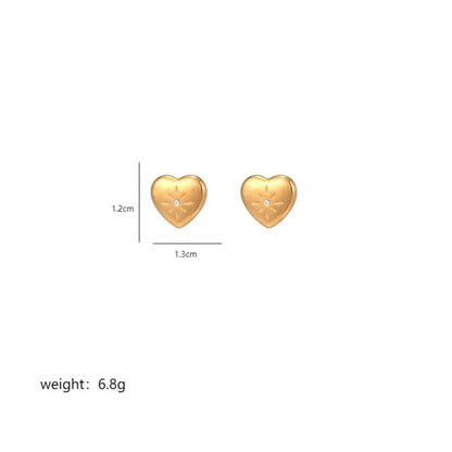 1 Pair Cute Heart Shape Enamel Plating Inlay Stainless Steel Zircon 18k Gold Plated Ear Studs