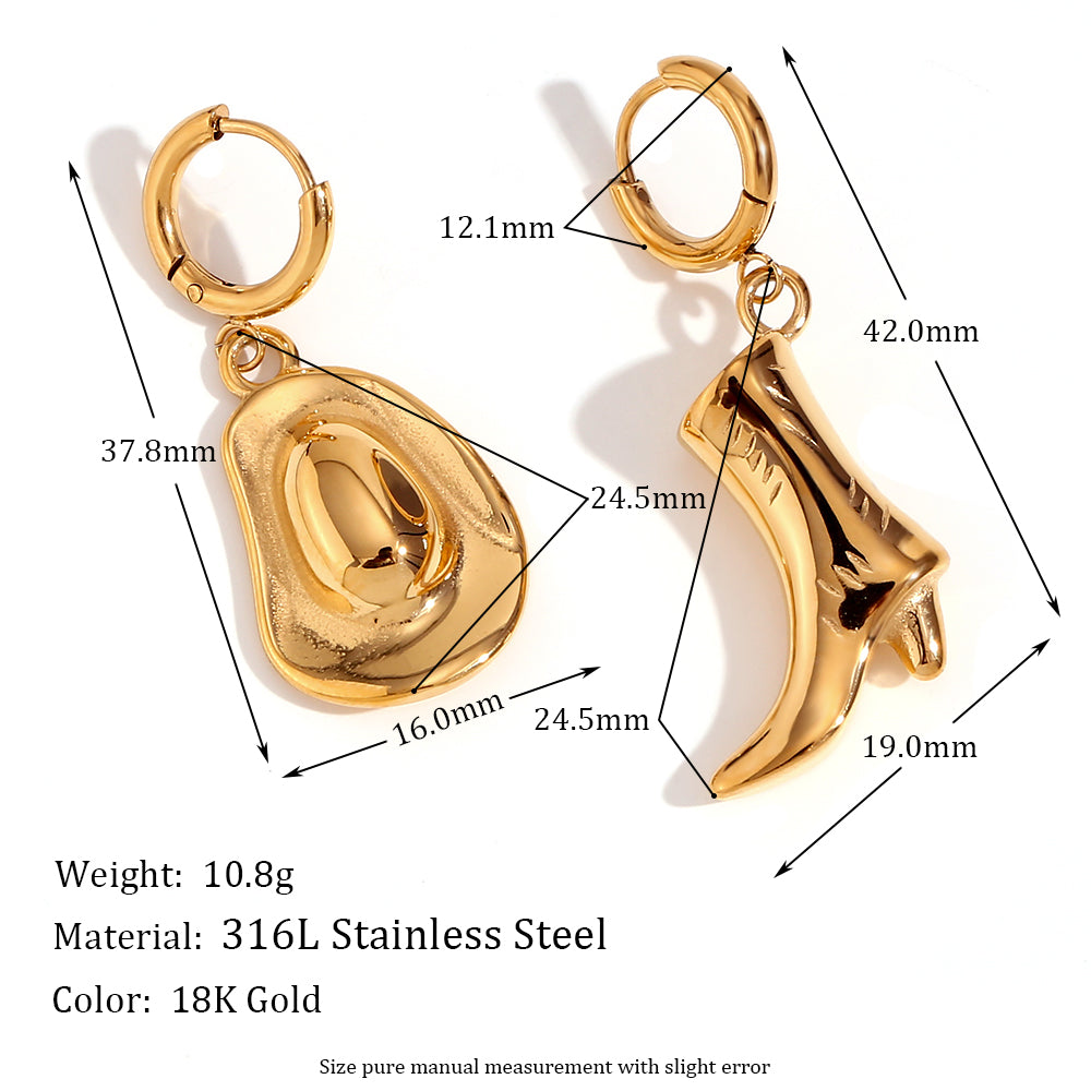 1 Pair Vintage Style Simple Style Hat Boots Asymmetrical Plating Stainless Steel 18k Gold Plated Drop Earrings