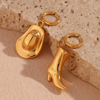 1 Pair Vintage Style Simple Style Hat Boots Asymmetrical Plating Stainless Steel 18k Gold Plated Drop Earrings