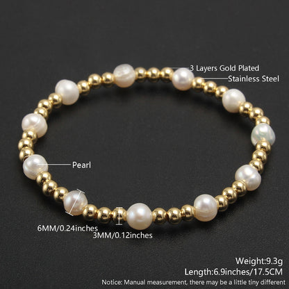 Simple Style Geometric Color Block Stainless Steel Artificial Pearl Plating 18k Gold Plated Bracelets