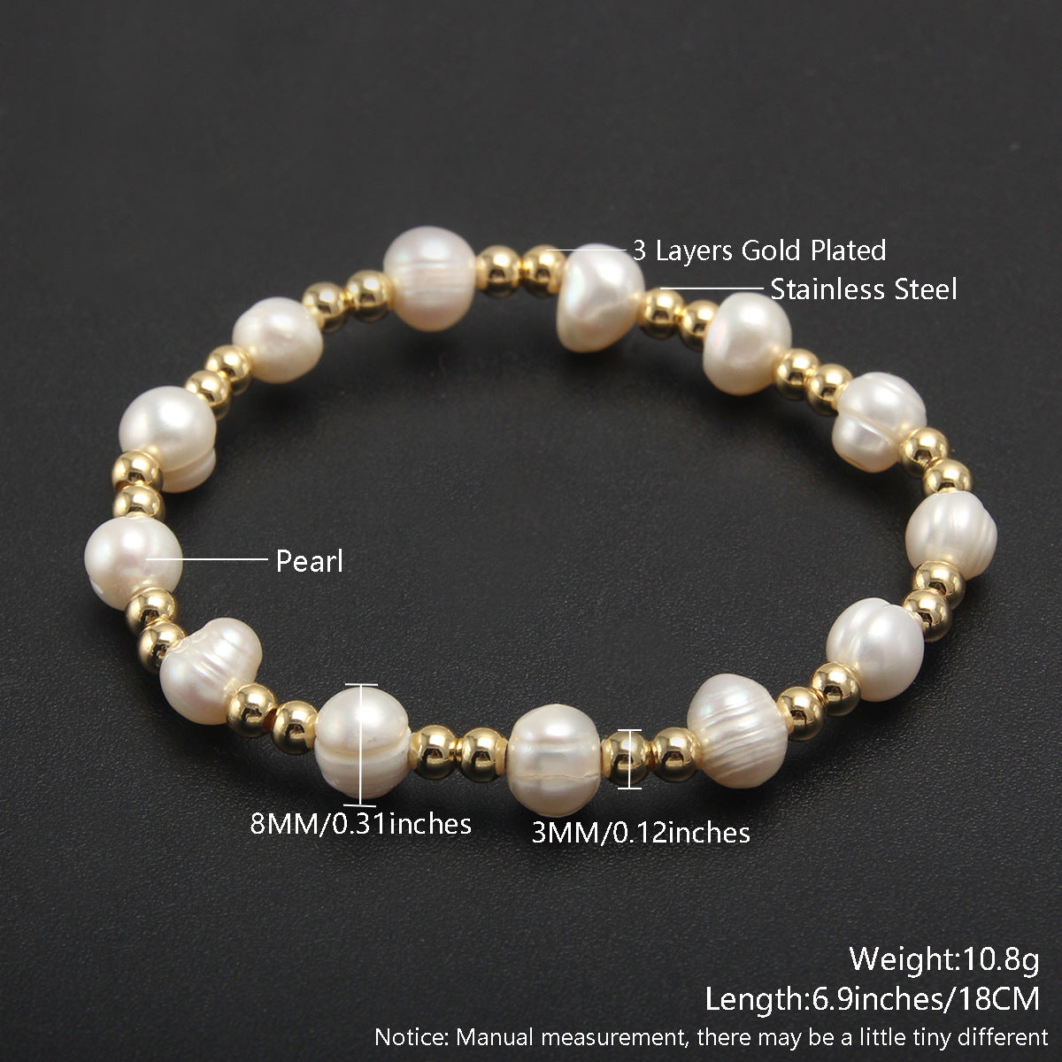 Simple Style Geometric Color Block Stainless Steel Artificial Pearl Plating 18k Gold Plated Bracelets