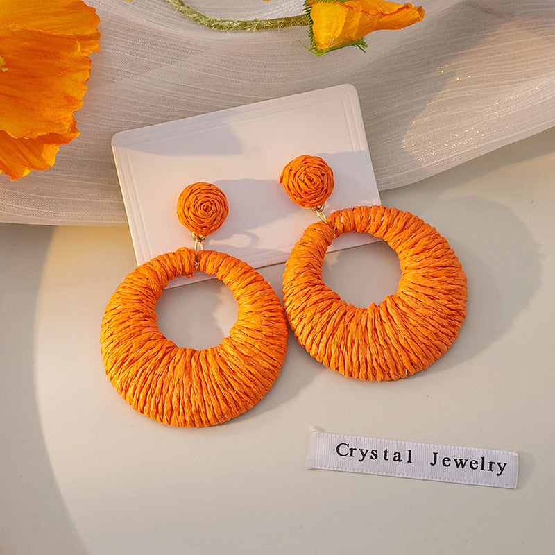 1 Pair Vacation Round Plating Alloy Raffia Drop Earrings