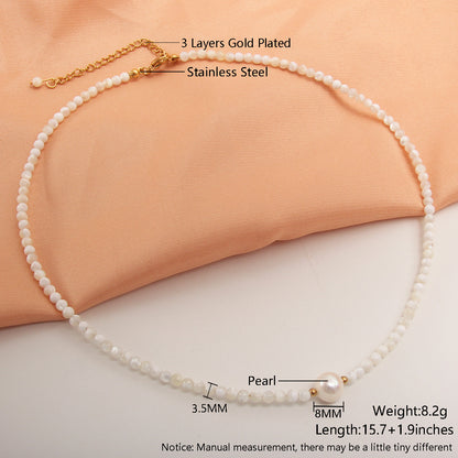 Elegant Geometric Solid Color Stainless Steel Natural Stone Plating 18k Gold Plated Bracelets Necklace