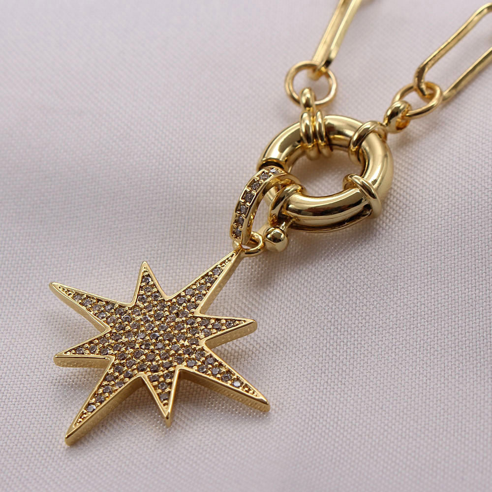 Hip-hop Vintage Style Star Moon Lightning Copper Plating Inlay Zircon Gold Plated Pendant Necklace