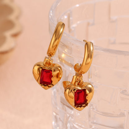 1 Pair Vintage Style Simple Style Heart Shape Plating Inlay Stainless Steel Zircon 18k Gold Plated Drop Earrings