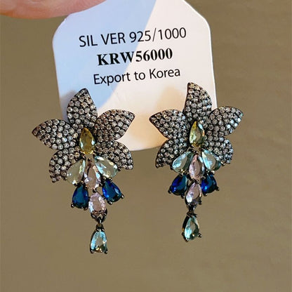 1 Pair Vintage Style Flower Plating Inlay Copper Zircon Drop Earrings