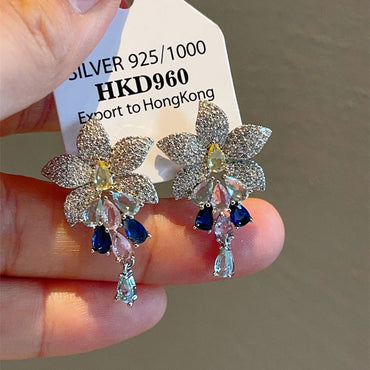 1 Pair Vintage Style Flower Plating Inlay Copper Zircon Drop Earrings