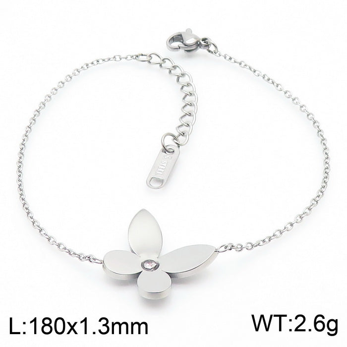 Sweet Simple Style Four Leaf Clover Titanium Steel Plating Inlay Artificial Diamond 18k Gold Plated Bracelets Necklace