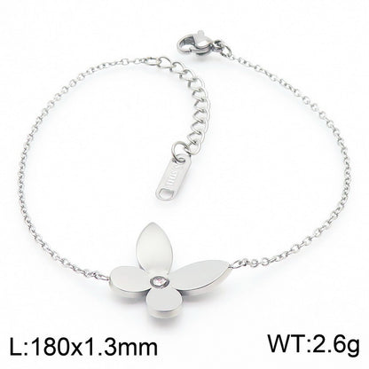 Sweet Simple Style Four Leaf Clover Titanium Steel Plating Inlay Artificial Diamond 18k Gold Plated Bracelets Necklace