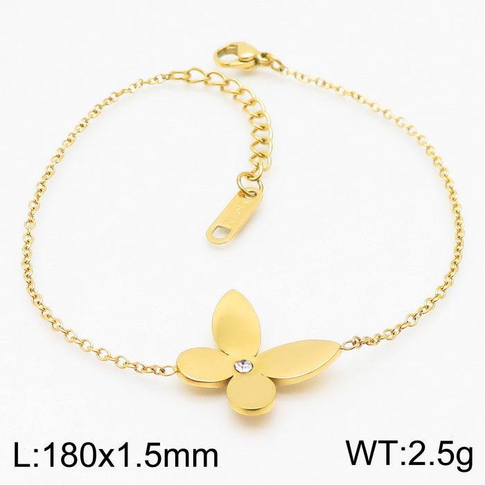 Sweet Simple Style Four Leaf Clover Titanium Steel Plating Inlay Artificial Diamond 18k Gold Plated Bracelets Necklace