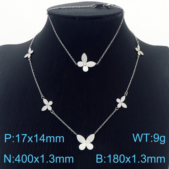 Sweet Simple Style Four Leaf Clover Titanium Steel Plating Inlay Artificial Diamond 18k Gold Plated Bracelets Necklace