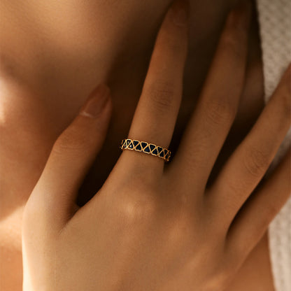 Retro Geometric Copper Inlay Zircon Open Rings