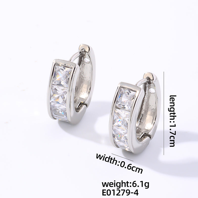 1 Pair Casual Simple Style Shiny Round Plating Inlay Copper Zircon White Gold Plated Earrings