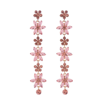 1 Pair Cute Shiny Flower Inlay Alloy Rhinestones Drop Earrings