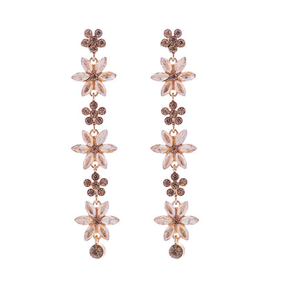 1 Pair Cute Shiny Flower Inlay Alloy Rhinestones Drop Earrings