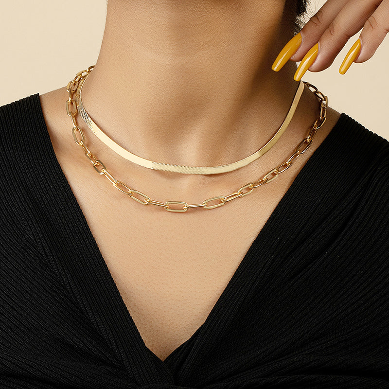 Ig Style Cool Style Solid Color Alloy Plating 14k Gold Plated Women's Double Layer Necklaces